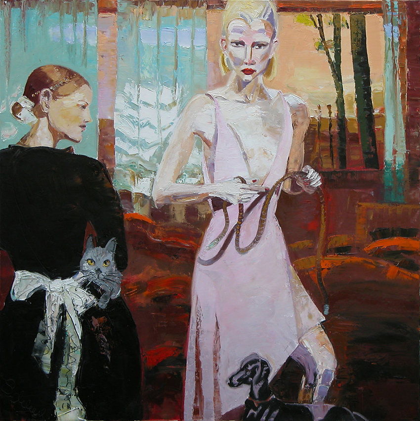 "Die Herrin und die Zugehfrau", Öl/LW, 100x100, 2012